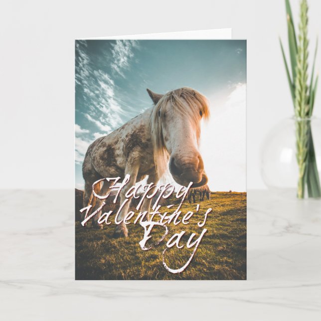 Happy Valentine's day with looking Horse Card (Front)