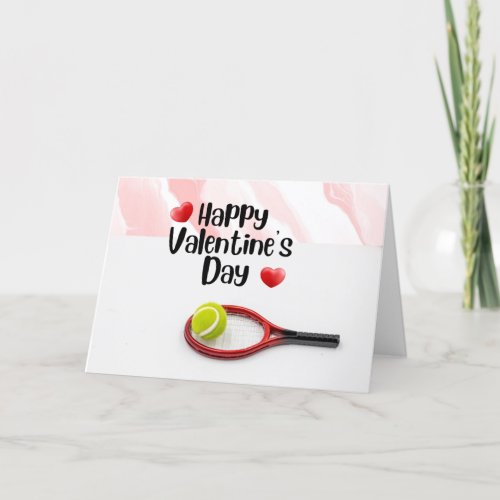 Happy Valentines Day with  Love red hearts Tennis Holiday Card
