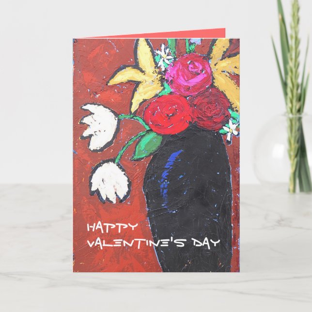 Happy Valentine's Day with piano and flowers Holiday Card (Front)