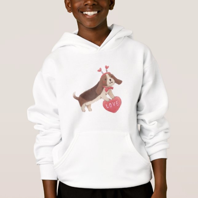 Happy Valentine's Day with Puppy Hoodie (Front)
