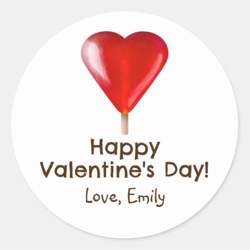 Happy Valentines Day with red heart lollipop  Classic Round Sticker