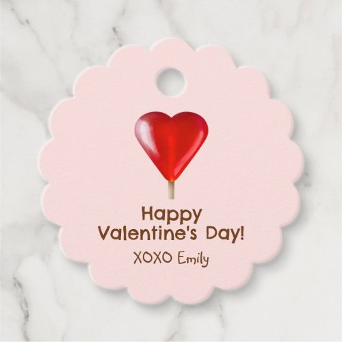Happy Valentines Day with red heart lollipop  Favor Tags