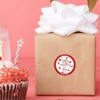 Happy Valentine's Day with red hearts Classic Round Sticker