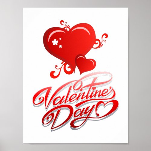 happy valentines day with red hearts poster