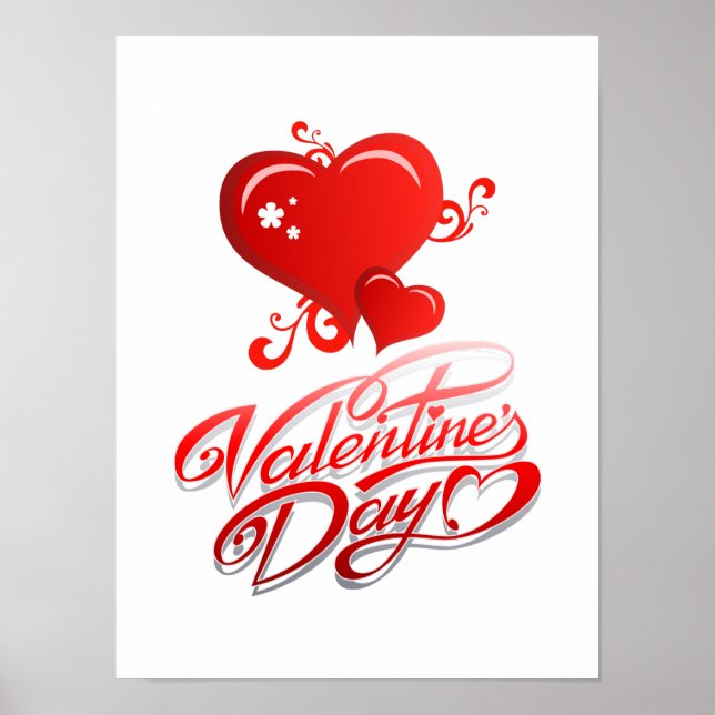happy valentines day with red hearts poster (Front)