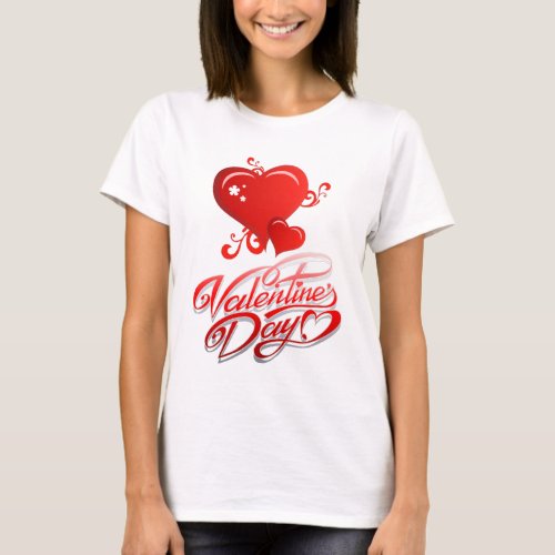 happy valentines day with red hearts T_Shirt