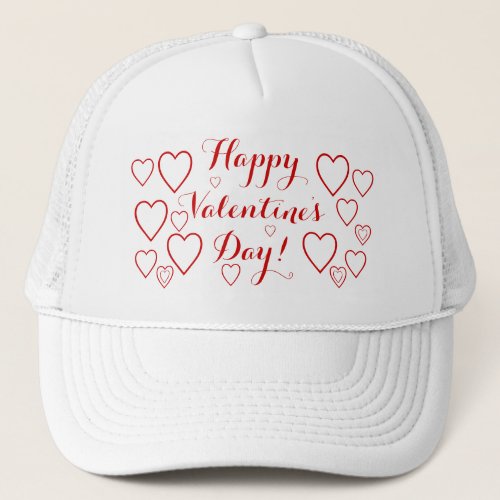Happy Valentines Day with Red Hearts Trucker Hat