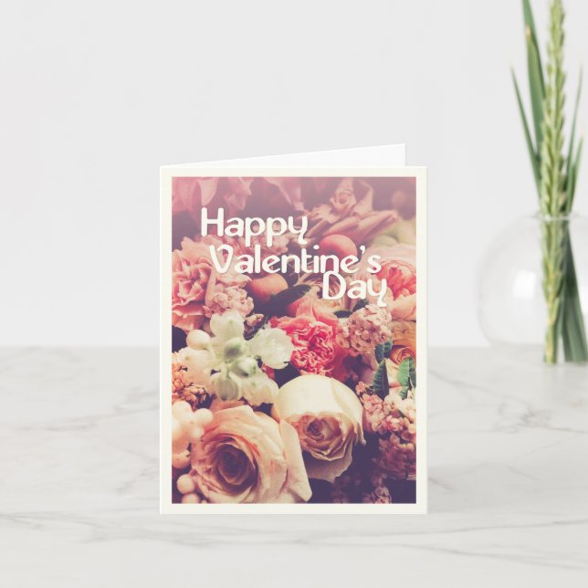 Happy Valentine's Day with Vintage Flower Bouquet Card (Front)