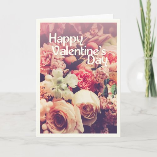 Happy Valentines Day with Vintage Flower Bouquet Card