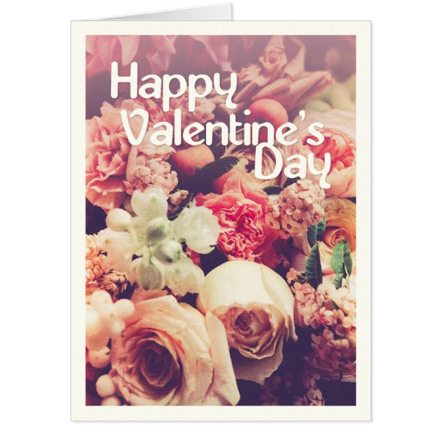 Happy Valentine's Day with Vintage Flower Bouquet Card (Front)