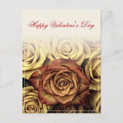 Happy Valentines day with yellow Rosenbouquet Holiday Postcard