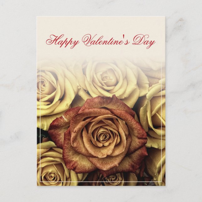 Happy Valentine's day with yellow Rosenbouquet Holiday Postcard (Front)
