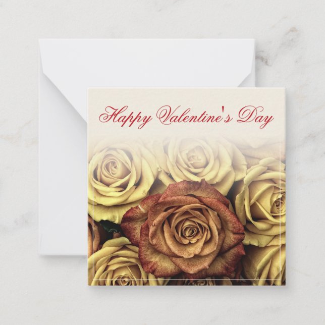 Happy Valentine's day with yellow Rosenbouquet Note Card (Front)