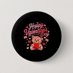 Happy Valentines Day Women Cute Bear Valentine Hea Button