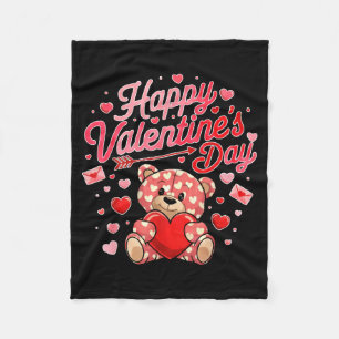 Happy Valentines Day Women Cute Bear Valentine Hea Fleece Blanket