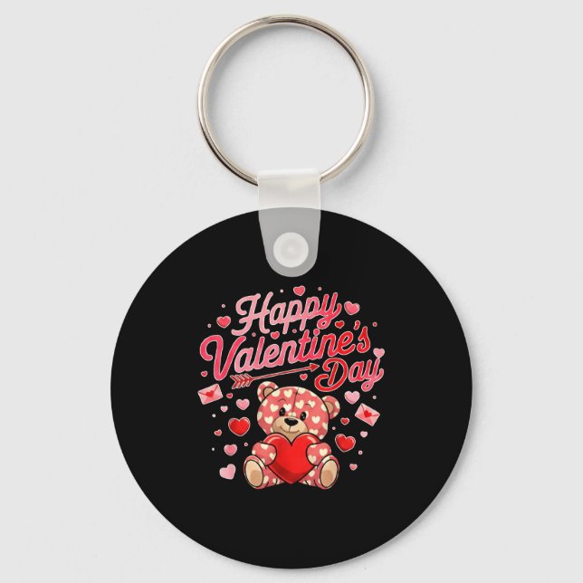 Happy Valentines Day Women Cute Bear Valentine Hea Keychain (Front)