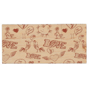 Happy Valentine's Day Wood USB Flash Drive