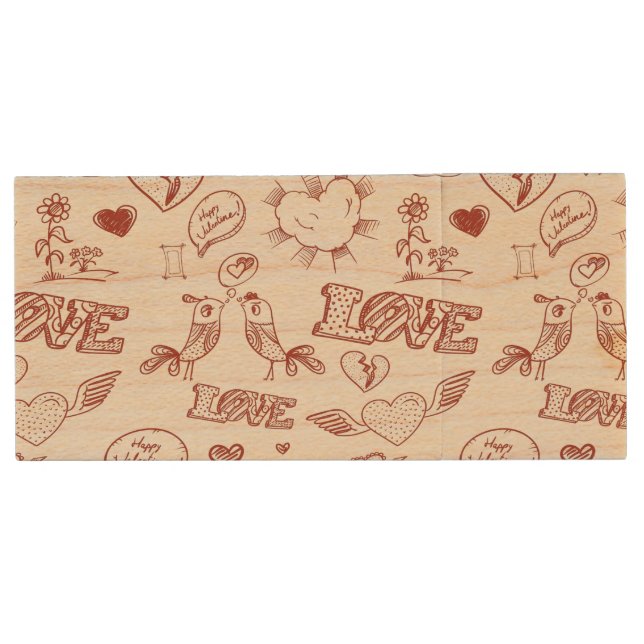 Happy Valentine's Day Wood USB Flash Drive (Front)
