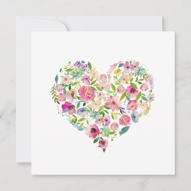Happy Valentines Day xoxo Pink Floral Heart Art Note Card (Front)