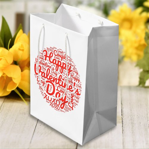 Happy Valentines Day Xoxo Red Script Text Pattern Medium Gift Bag