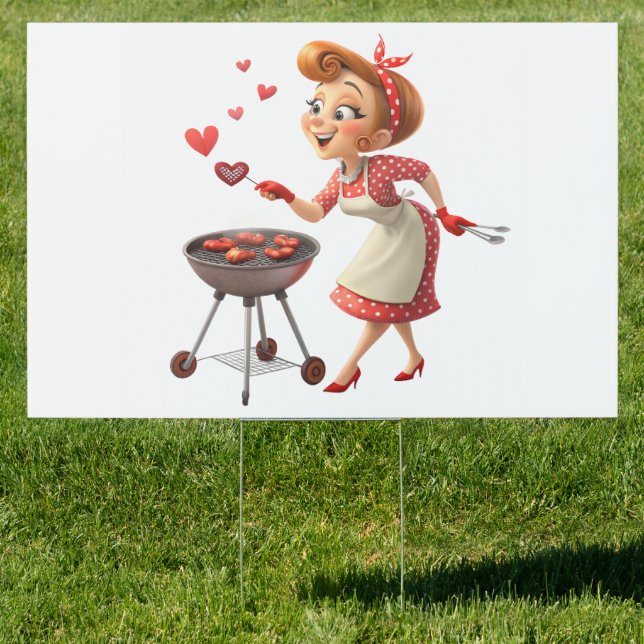 Happy Valentine's Day Yard Sign Cooking Red Hearts (Insitu)
