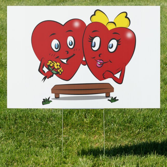 Happy Valentine's Day Yard Sign Couple  Red Hearts (Insitu)