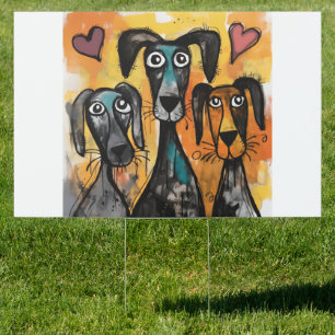 Happy Valentine's Day Yard Sign Dog Red Hearts