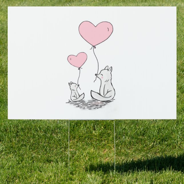 Happy Valentine's Day Yard Sign Foxy Pink Hearts (Insitu)