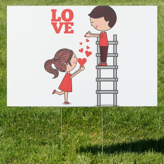 Happy Valentine's Day Yard Sign Love  Red Hearts (Insitu)