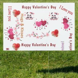 Happy Valentine's Day Yard Sign Love Red Hearts