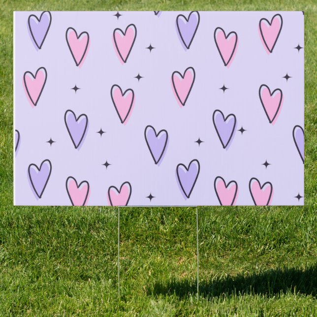 Happy Valentine's Day Yard Sign Pink Purple Hearts (Insitu)
