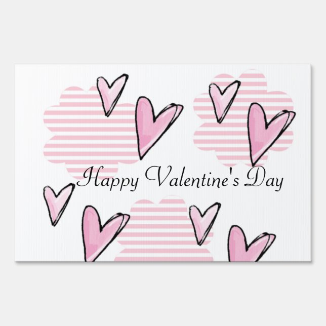 Happy Valentine's Day Yard Sign Pink Stripe Hearts (Front)