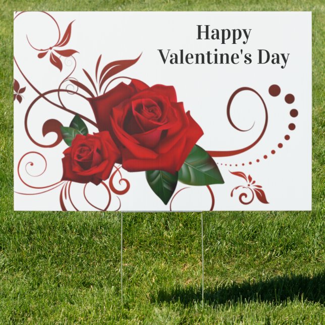 Happy Valentine's Day Yard Sign Red Rose (Insitu)