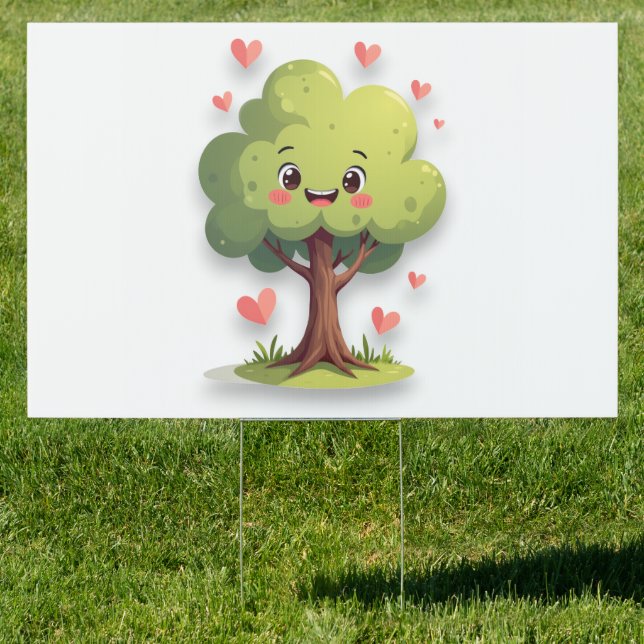 Happy Valentine's Day Yard Sign Tree Red Hearts (Insitu)