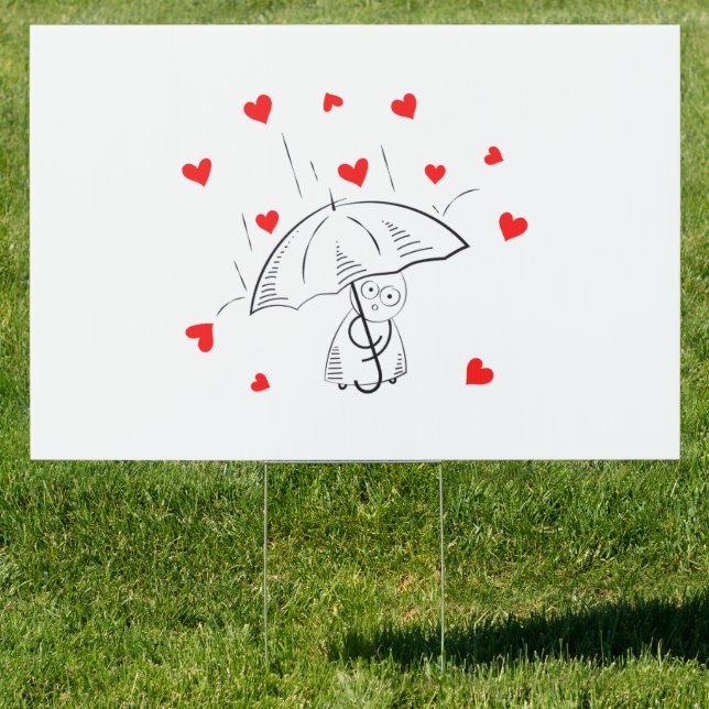 Happy Valentine's Day Yard Sign Umbrella Red Heart (Insitu)