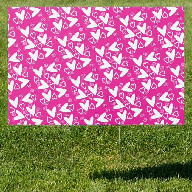 Happy Valentine's Day Yard Sign White Hearts (Insitu)
