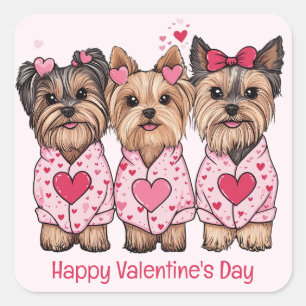 Happy Valentines Day Yorkie Dogs Square Sticker