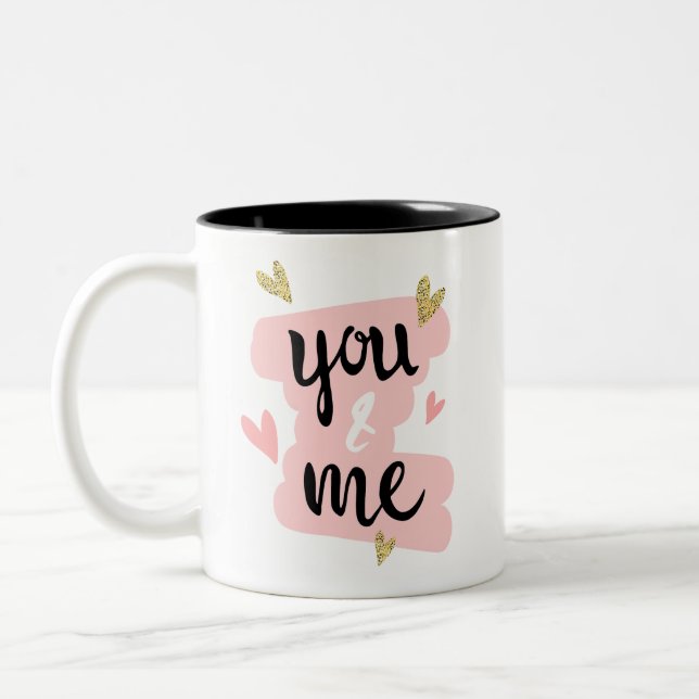 Happy Valentine's Day | You & me Pink Cute Gift Two-Tone Coffee Mug (Left)