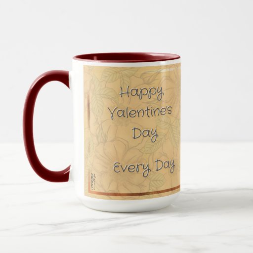 Happy Valentines Delicate Floral Beige Gold Text Mug