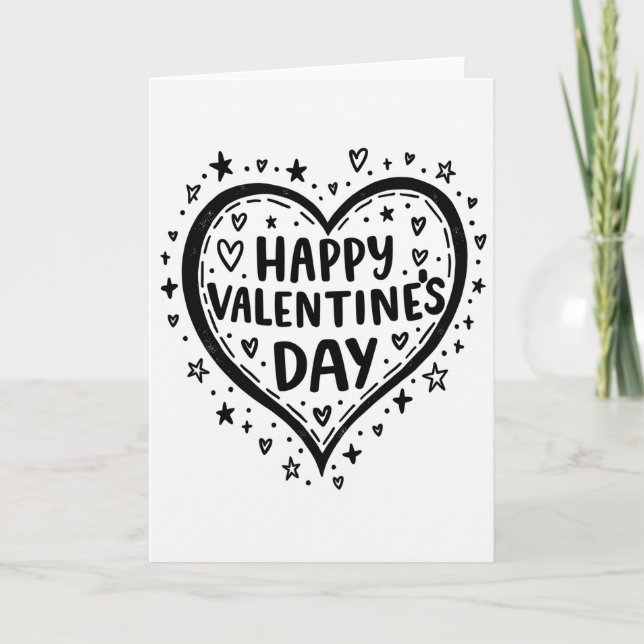 Happy Valentines Doodle Heart Card (Front)