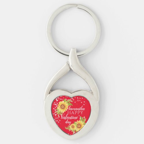 Happy Valentines Floral Sunflower Keychain