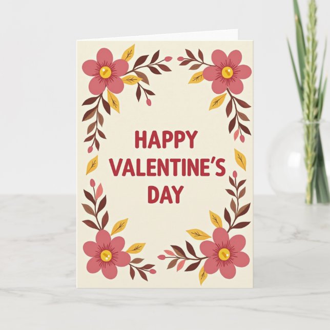 Happy Valentines Floral Wreath Card (Front)