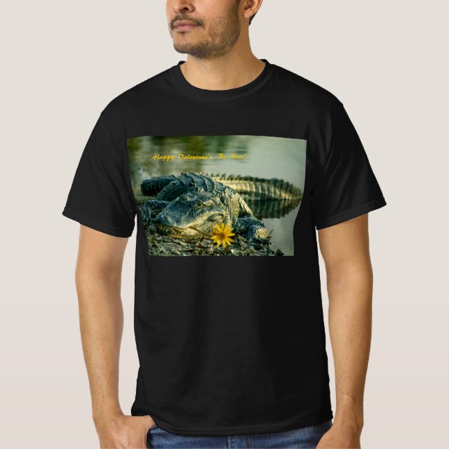 Happy Valentines Florida Alligator with flower T-Shirt (Front)