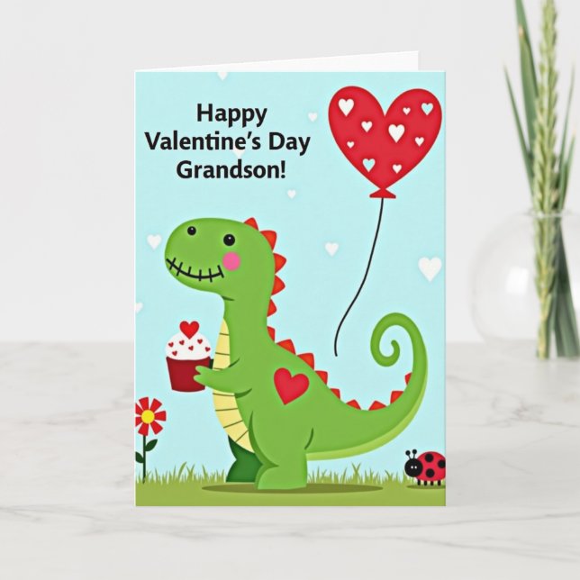 Happy Valentines Grandson Dino Card (Front)