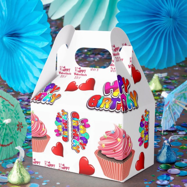 Happy Valentine's  Happy Birthday Gable Favor Box (Party)