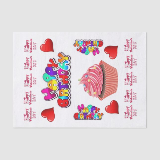 Happy Valentine's Happy Birthday Tissue Paper  (Front)