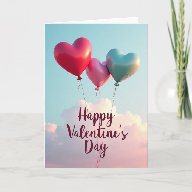 Happy Valentines Heart Balloons Card (Front)