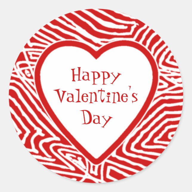 Happy Valentines Heart Classic Round Sticker (Front)