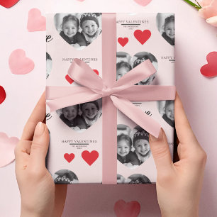 Happy Valentine's Heart Photo Pink & Red Wrapping Paper