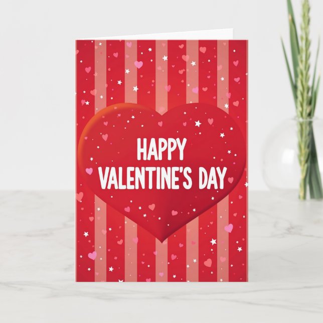 Happy Valentines Heart Striped Card (Front)